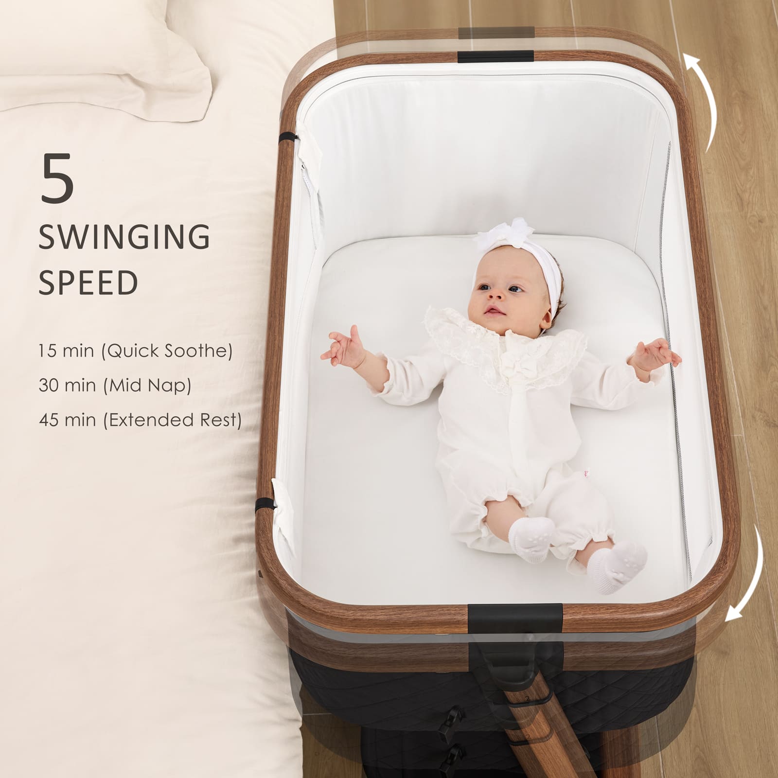 3 in 1 Smart Electric Baby Bassinet: Auto-Rocking Bassinet, Bedside Sleeper & Adjustable Height BN13