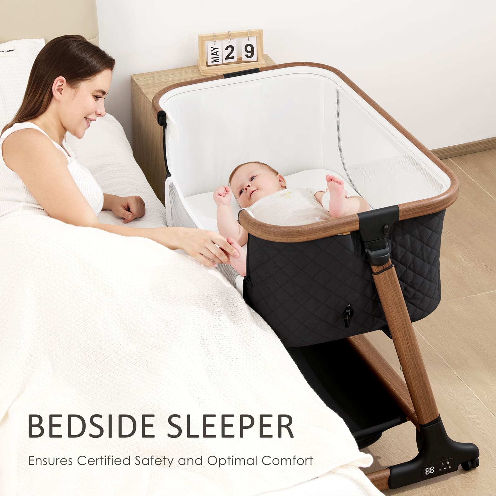 3 in 1 Smart Electric Baby Bassinet: Auto-Rocking Bassinet, Bedside Sleeper & Adjustable Height BN13