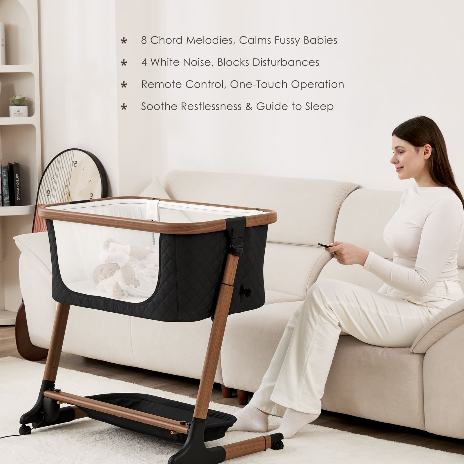 3 in 1 Smart Electric Baby Bassinet: Auto-Rocking Bassinet, Bedside Sleeper & Adjustable Height BN13
