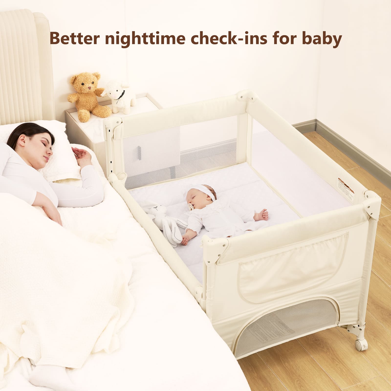 One-Push Setup Baby Bassinet & Pack and Play - Bedside Crib with Diaper Changer BN11