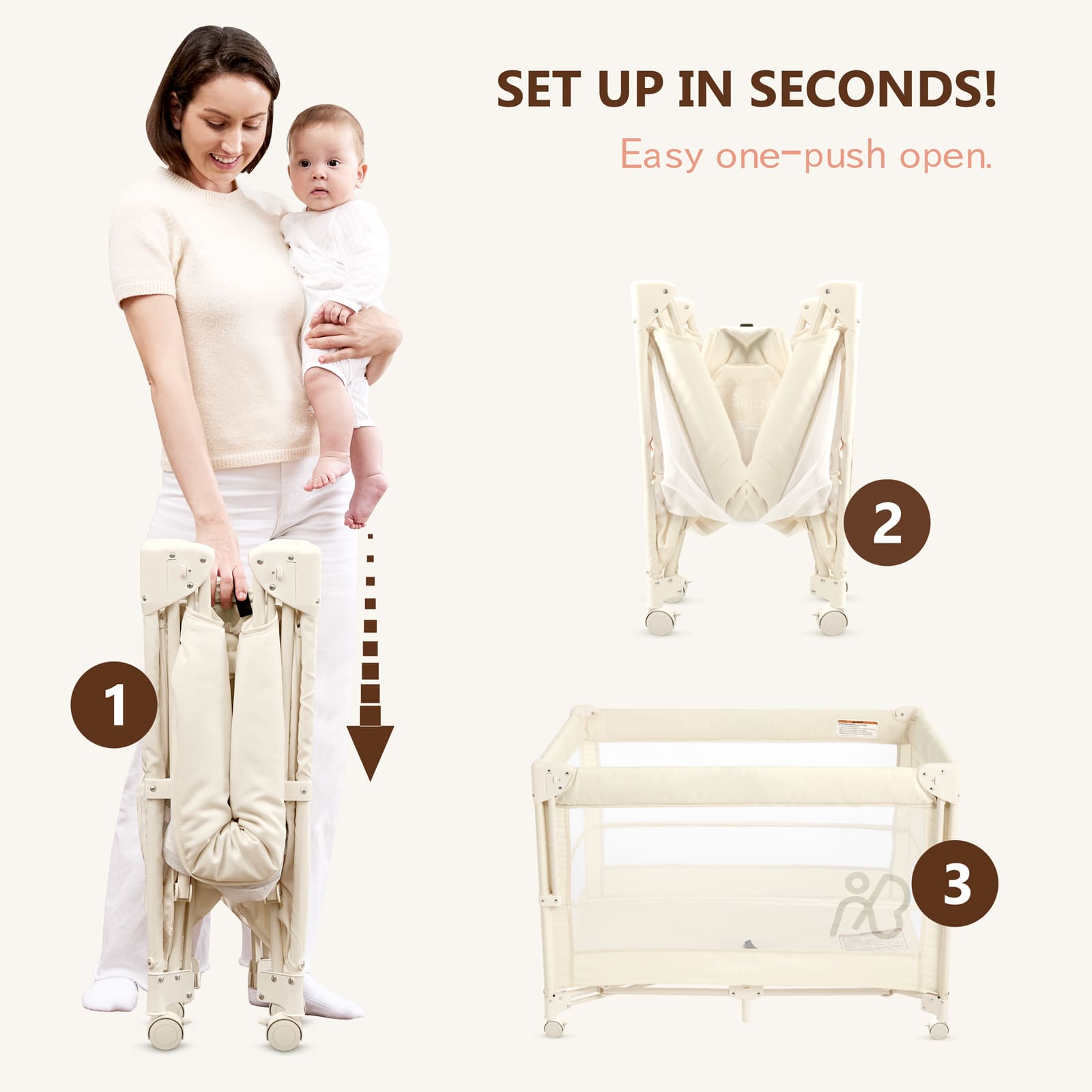 One-Push Setup Baby Bassinet & Pack and Play - Bedside Crib with Diaper Changer BN11