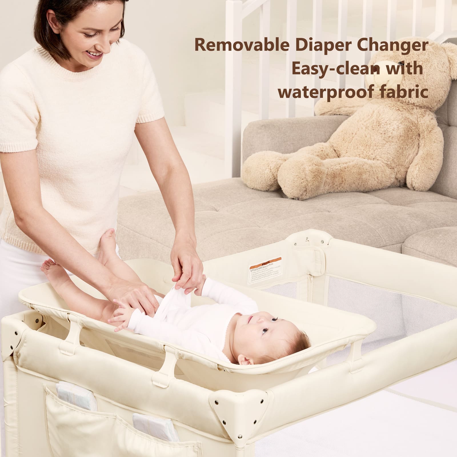 One-Push Setup Baby Bassinet & Pack and Play - Bedside Crib with Diaper Changer BN11