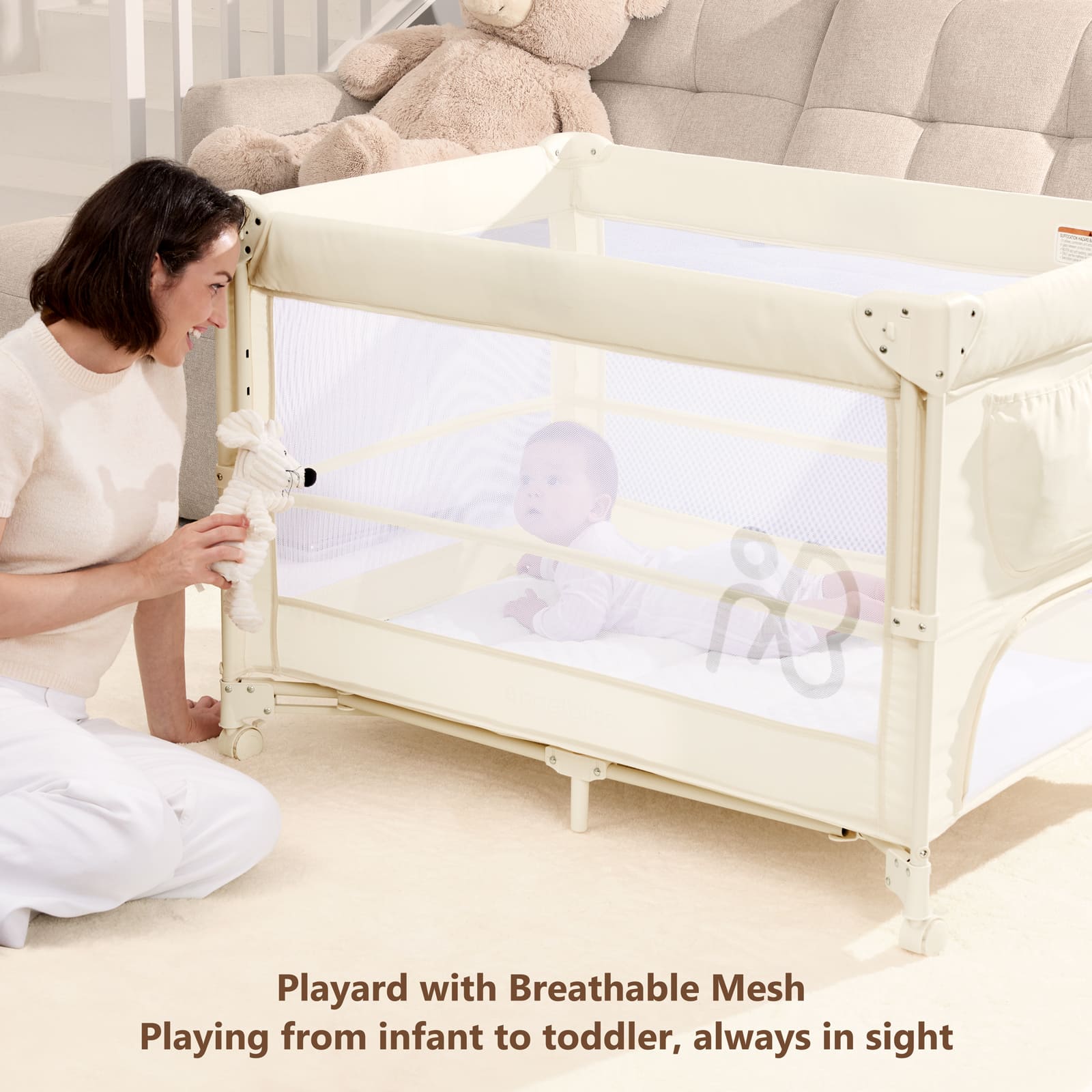 One-Push Setup Baby Bassinet & Pack and Play - Bedside Crib with Diaper Changer BN11