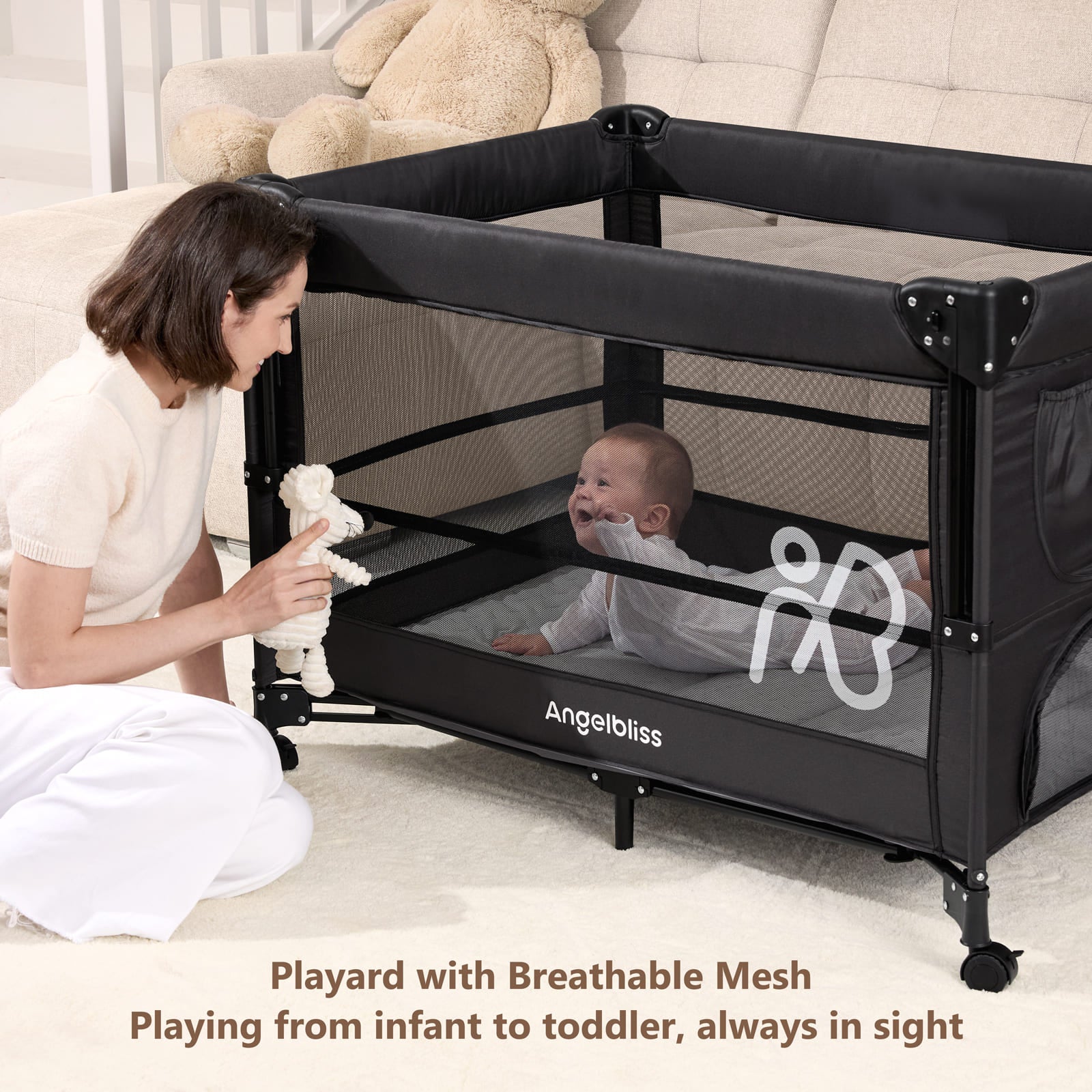 One-Push Setup Baby Bassinet & Pack and Play - Bedside Crib with Diaper Changer BN11