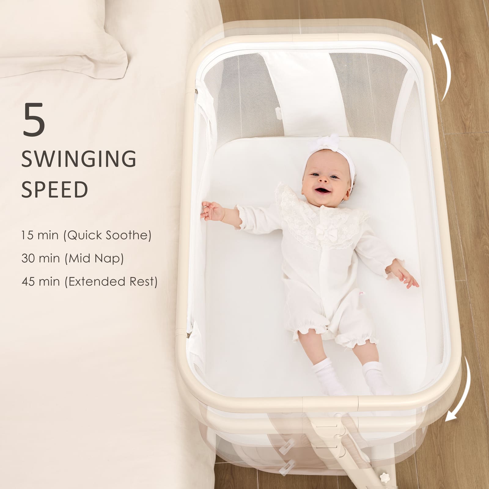 3 in 1 Smart Electric Baby Bassinet: Auto-Rocking Bassinet, Bedside Sleeper & Adjustable Height BN13