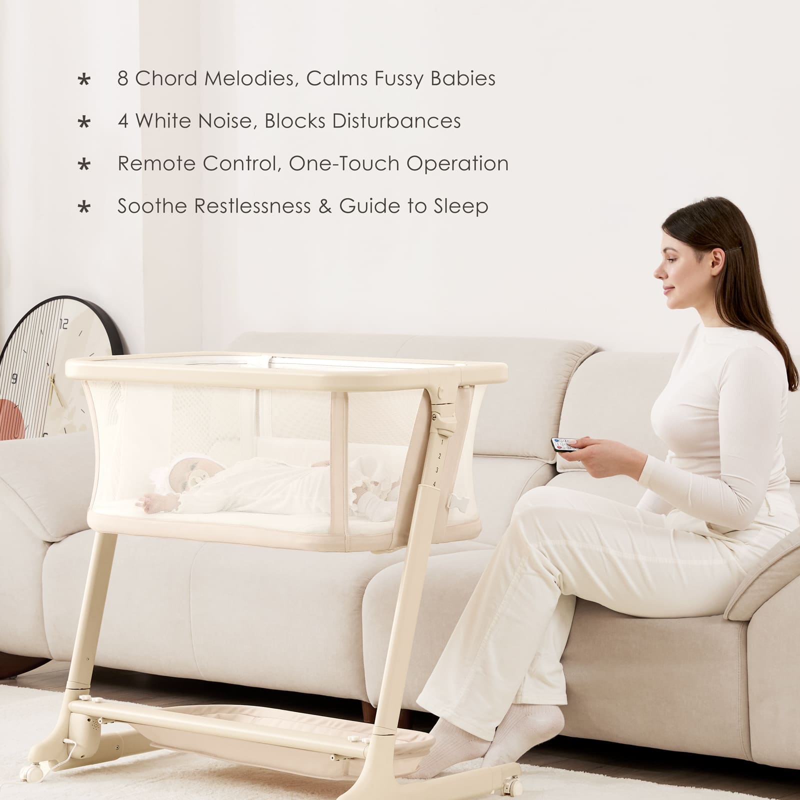 3 in 1 Smart Electric Baby Bassinet: Auto-Rocking Bassinet, Bedside Sleeper & Adjustable Height BN13