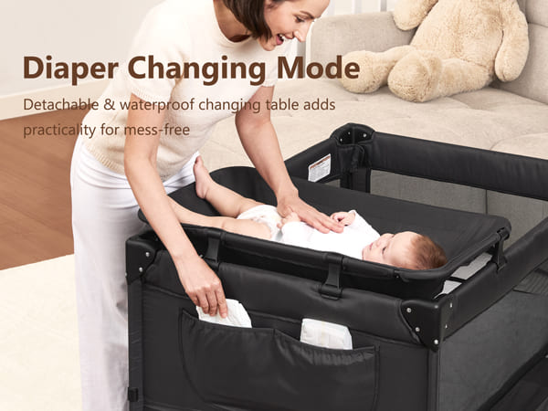 Angelbliss One-Push Setup Baby Bassinet Pack and Play - Bedside Crib with Diaper Changer BN11 Black Diaper Changing Mode
