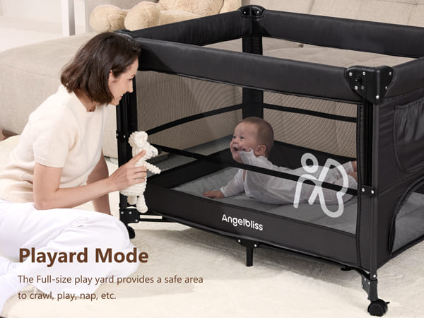 Angelbliss One-Push Setup Baby Bassinet Pack and Play - Bedside Crib with Diaper Changer BN11 Black