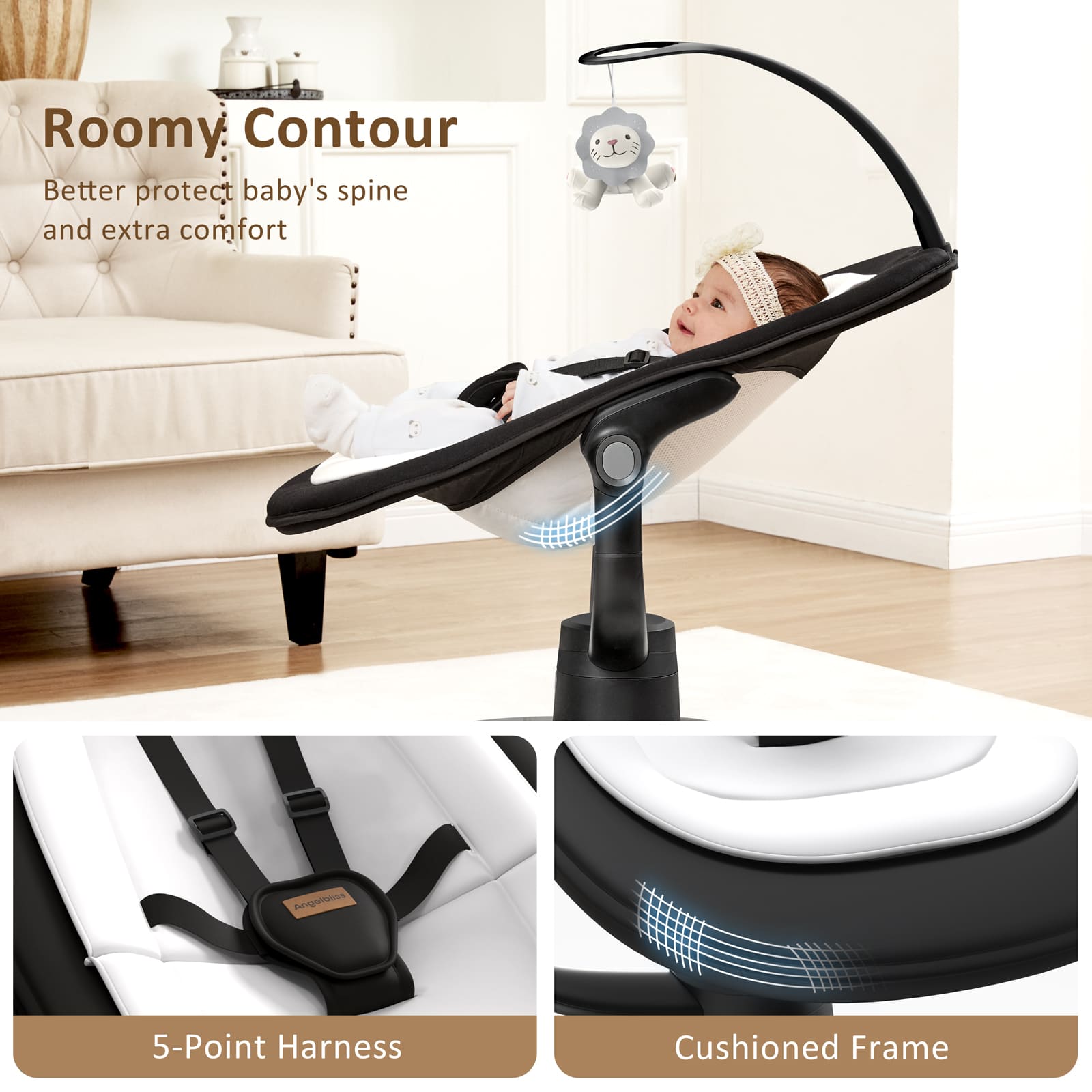 Baby Swing: 6 Unique 3D Motions, Bluetooth App, 13 Lullabies - Electric Infant Swing BS03