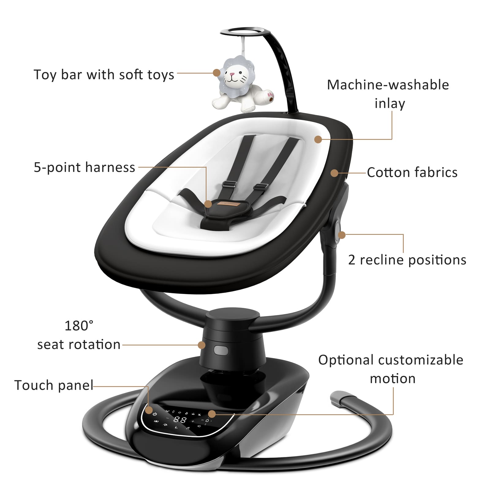 Baby Swing: 6 Unique 3D Motions, Bluetooth App, 13 Lullabies - Electric Infant Swing BS03