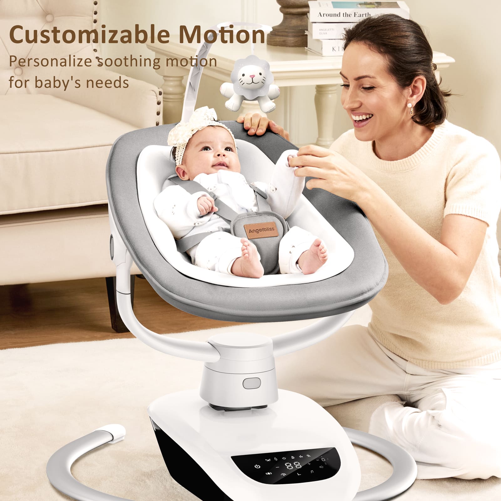 Baby Swing: 6 Unique 3D Motions, Bluetooth App, 13 Lullabies - Electric Infant Swing BS03