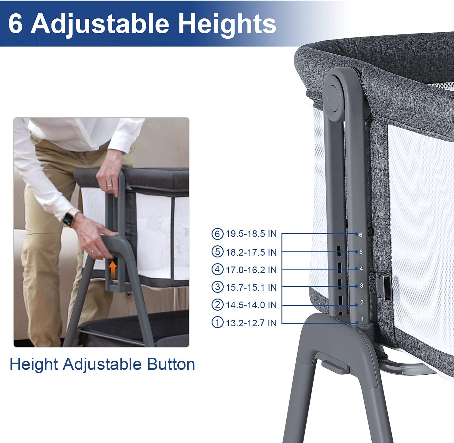 Baby Bedside Portable Bassinet BN06 grey 6 adjustable heights