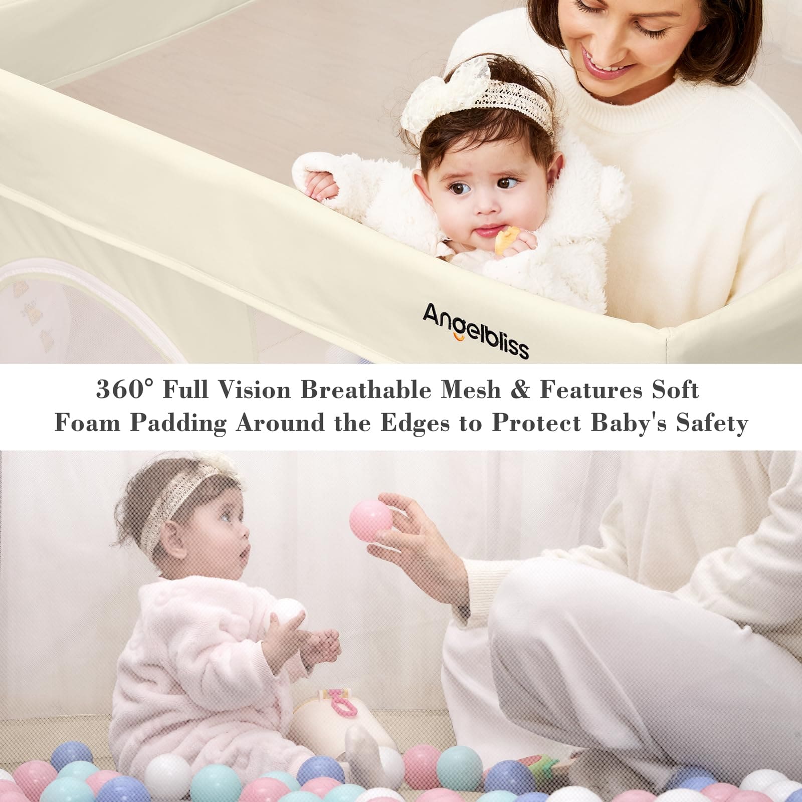Angelbliss Foldable Baby Playpen, Portable Play Yard BP03 Beige