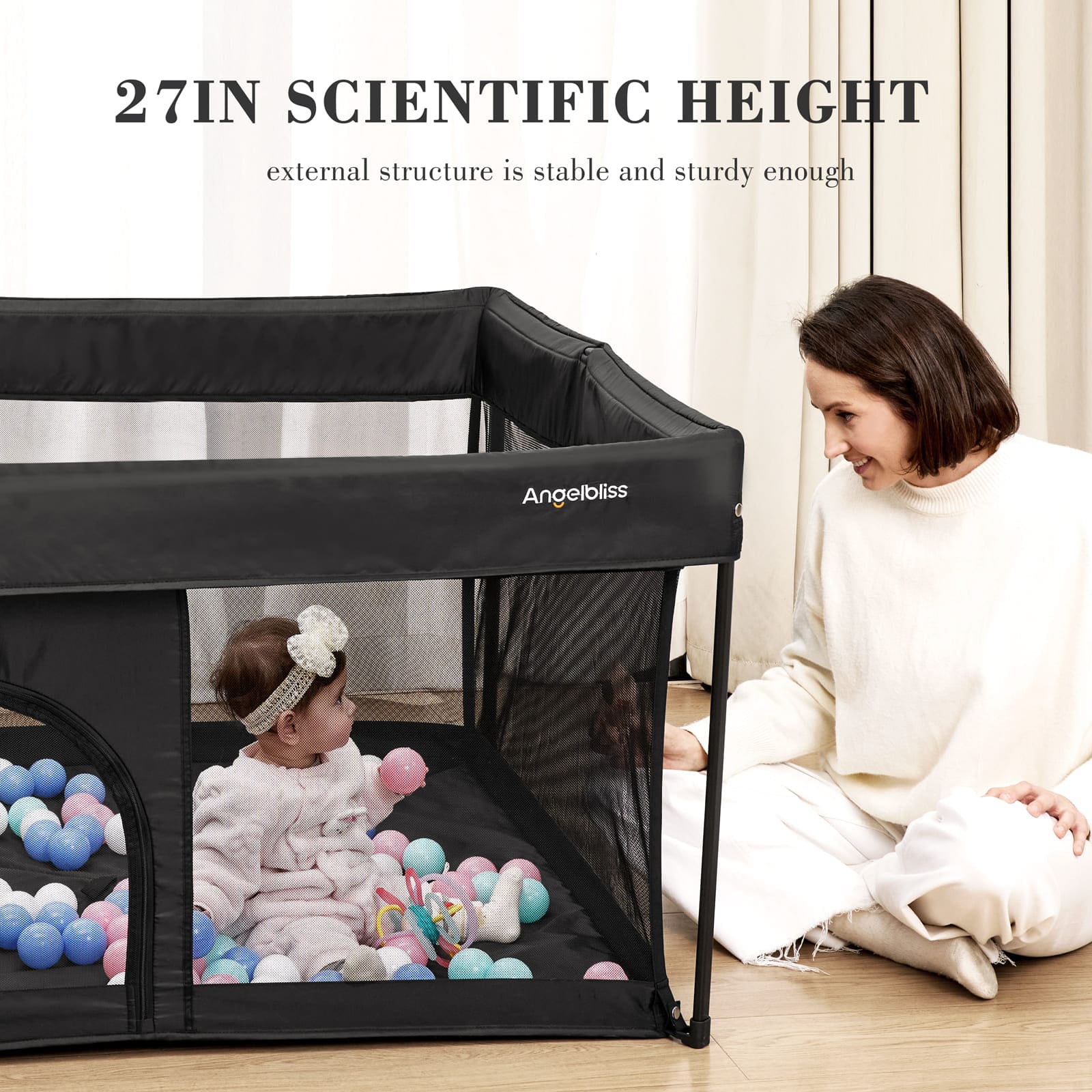 Angelbliss Foldable Baby Playpen, Portable Play Yard BP03 Black