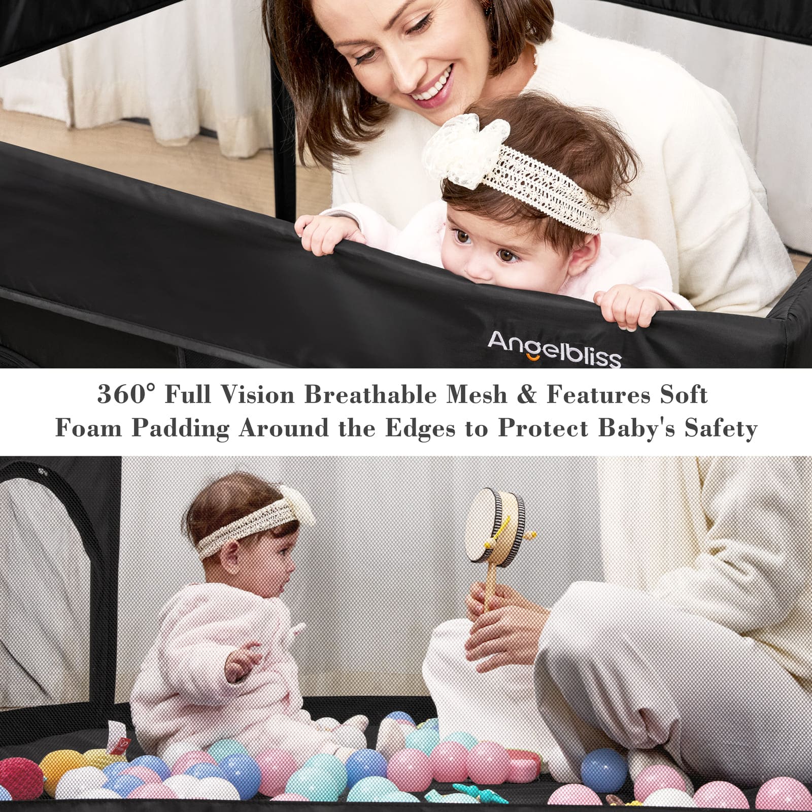 Angelbliss Foldable Baby Playpen, Portable Play Yard BP03 Black