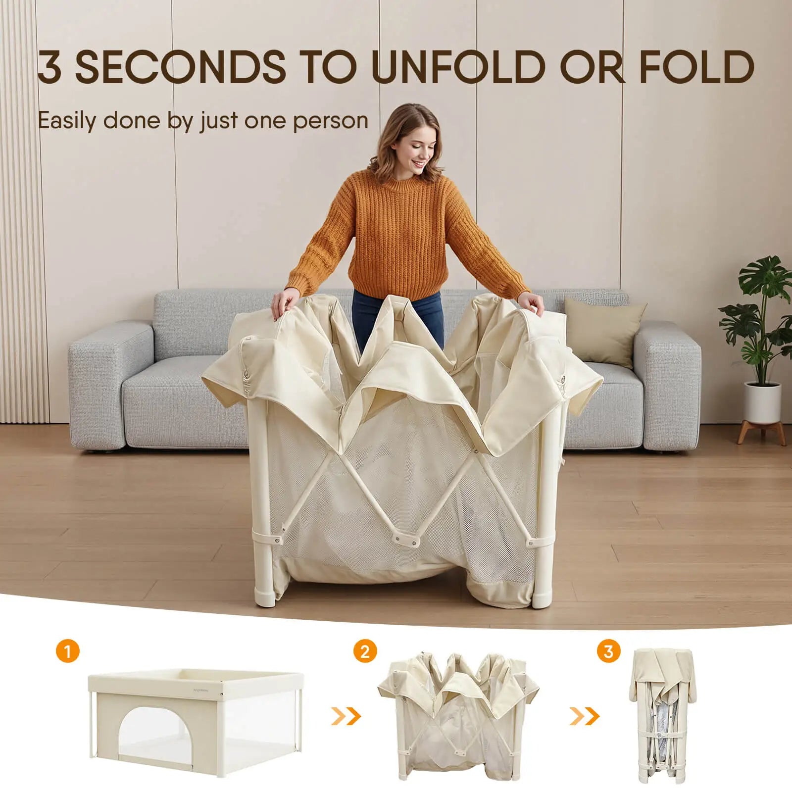 Foldable & Portable Playpen 50*50 in with Canopy and Carry Bag BP05