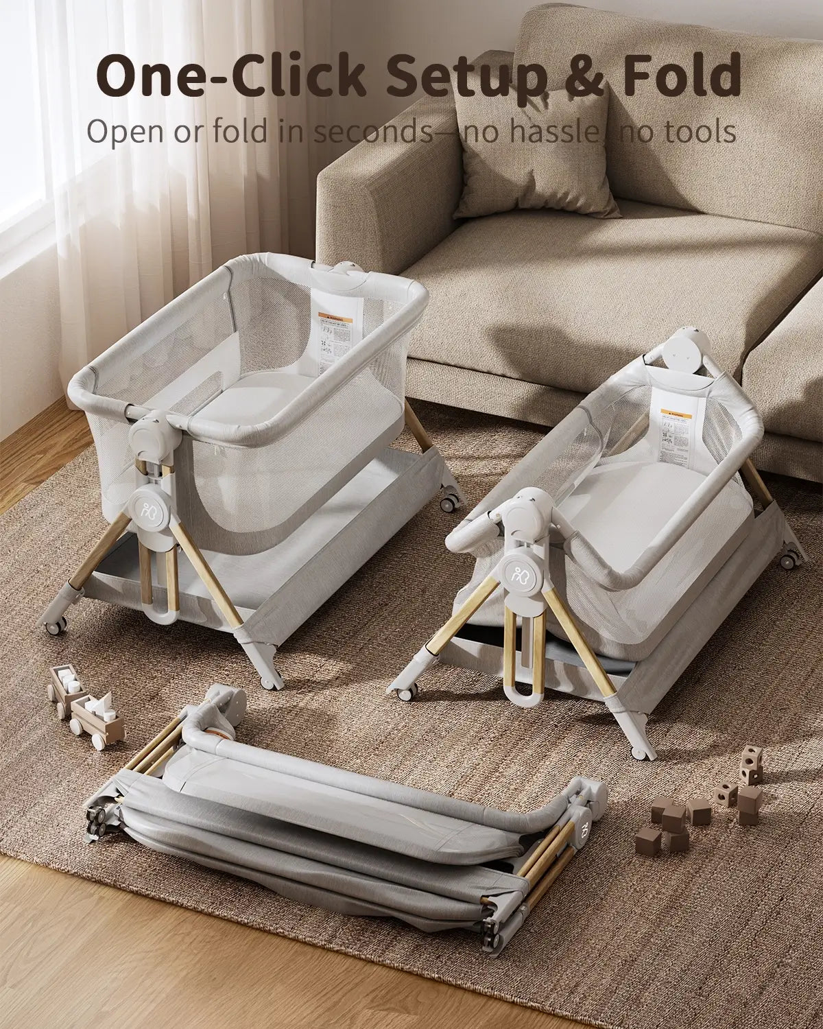 Angelbliss Protable Basinet BCR08 Easy to Fold Bedside Adjustable All Mesh-Grey