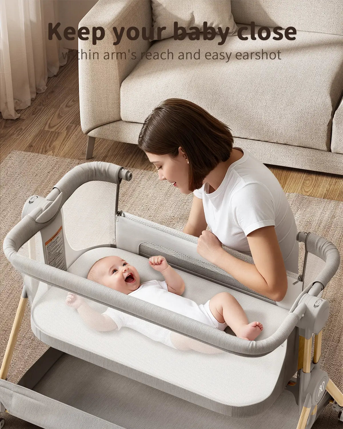 Angelbliss Protable Basinet BCR08 Easy to Fold Bedside Adjustable All Mesh-Grey