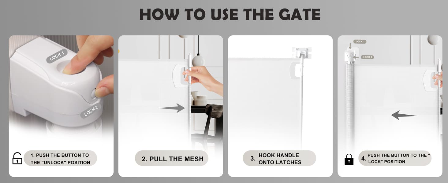 Angelbliss Retractable Mesh Baby Gate Extra-Wide Safety Gate for Babies Dogs BGS01 Product Usage Tutorial