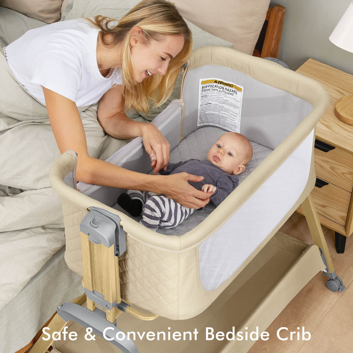 Bassinets With Rocking Feature Baby Rocking Bassinets 5-Levels Hight with Mattress for Infant BN08