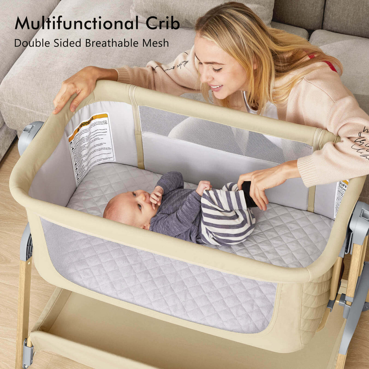 Bassinett Rocking Baby Rocking Bassinets 5-Levels Hight with Mattress for Infant BN08