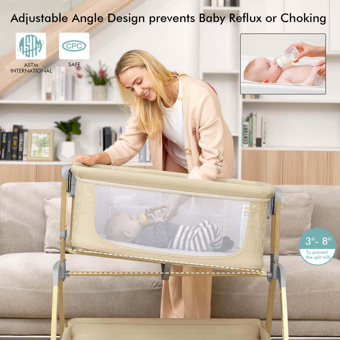 Bassinett Rocking Baby Rocking Bassinets 5-Levels Hight with Mattress for Infant BN08