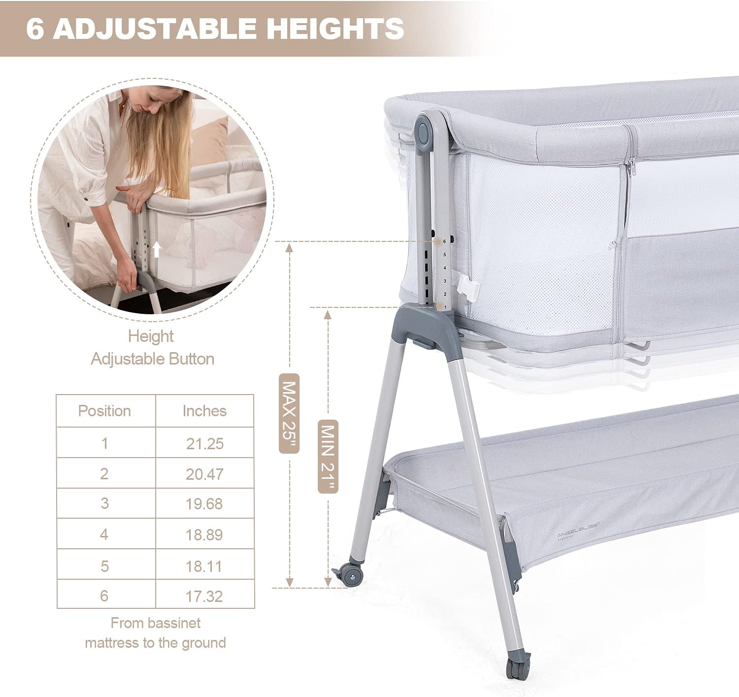 ANGELBLISS Bedside Portable Bassinet BN02 6 adjustable heights