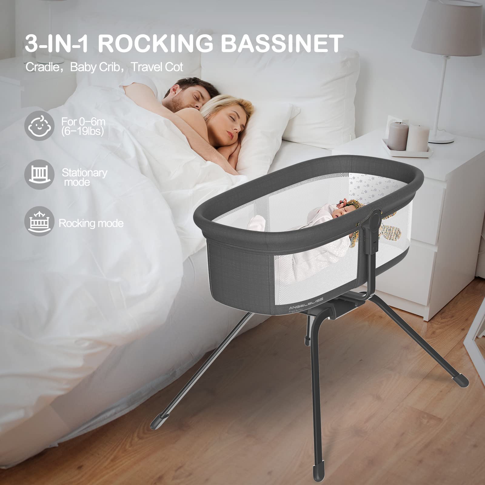 ANGELBLISS Portable Baby Bassinet  BN01 3 in 1 rocking bassinet