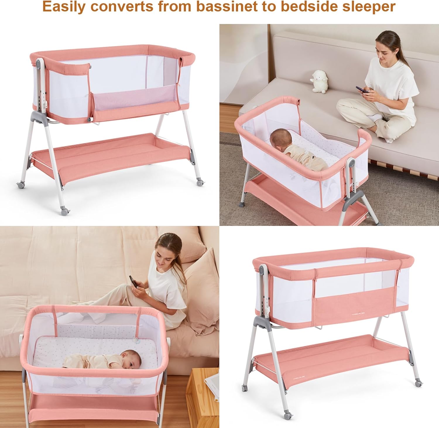 ANGELBLISS_baby_bassinet_pink_BN06_easily_converts