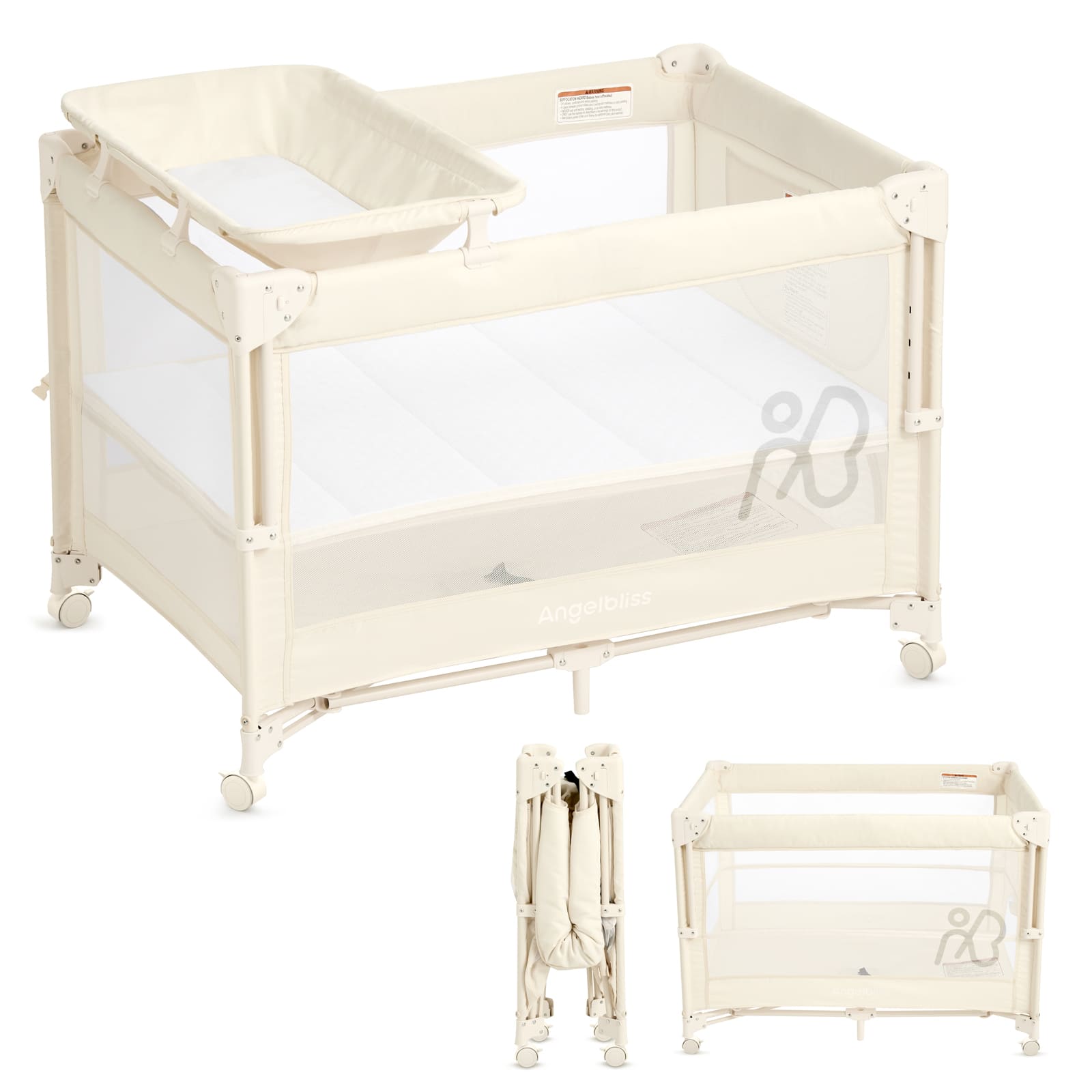 One-Push Setup Baby Bassinet & Pack and Play - Bedside Crib with Diaper Changer BN11