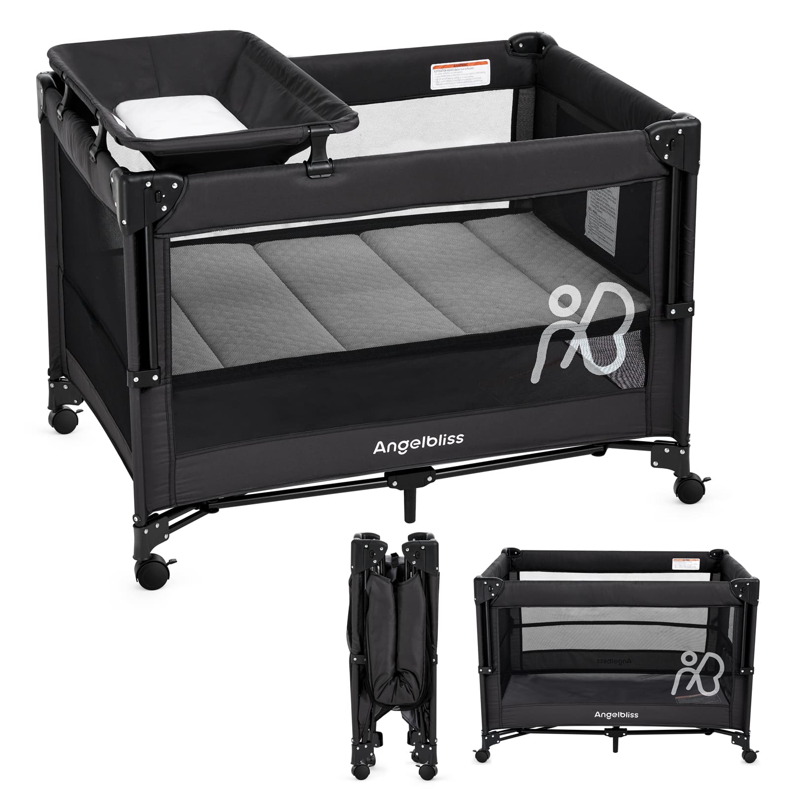 One-Push Setup Baby Bassinet & Pack and Play - Bedside Crib with Diaper Changer BN11