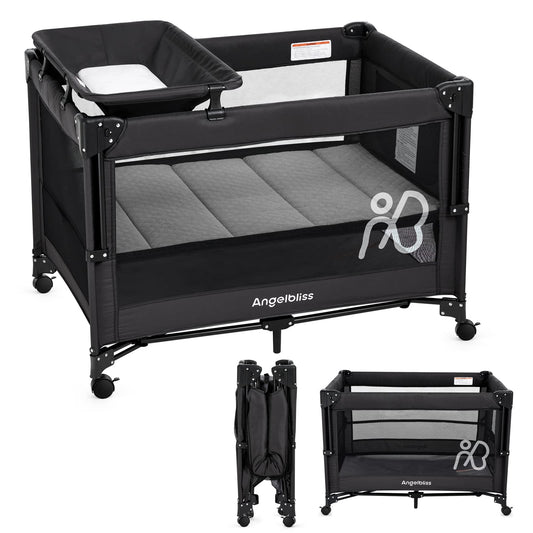 One-Push Setup Baby Bassinet & Pack and Play - Bedside Crib with Diaper Changer BN11