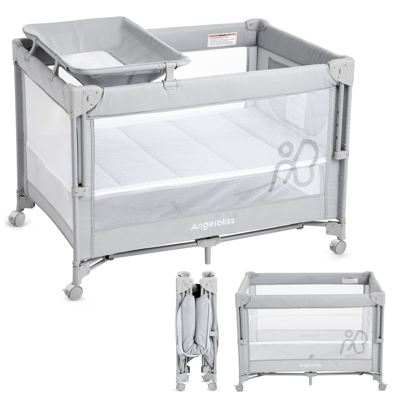 One-Push Setup Baby Bassinet & Pack and Play - Bedside Crib with Diaper Changer BN11