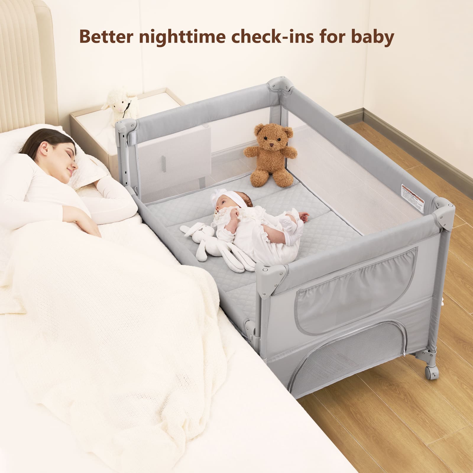 One-Push Setup Baby Bassinet & Pack and Play - Bedside Crib with Diaper Changer BN11