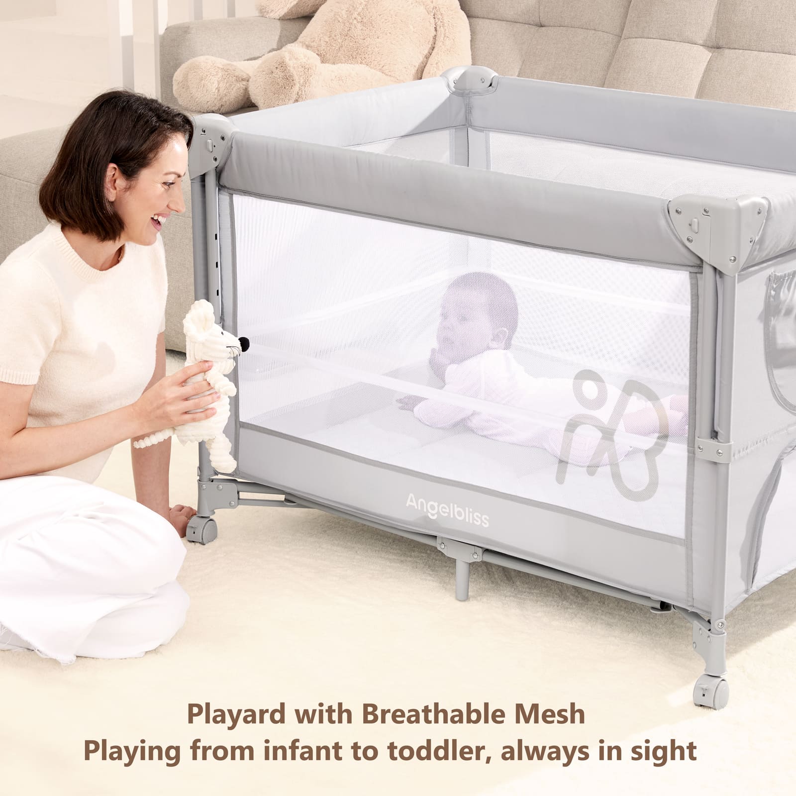 One-Push Setup Baby Bassinet & Pack and Play - Bedside Crib with Diaper Changer BN11