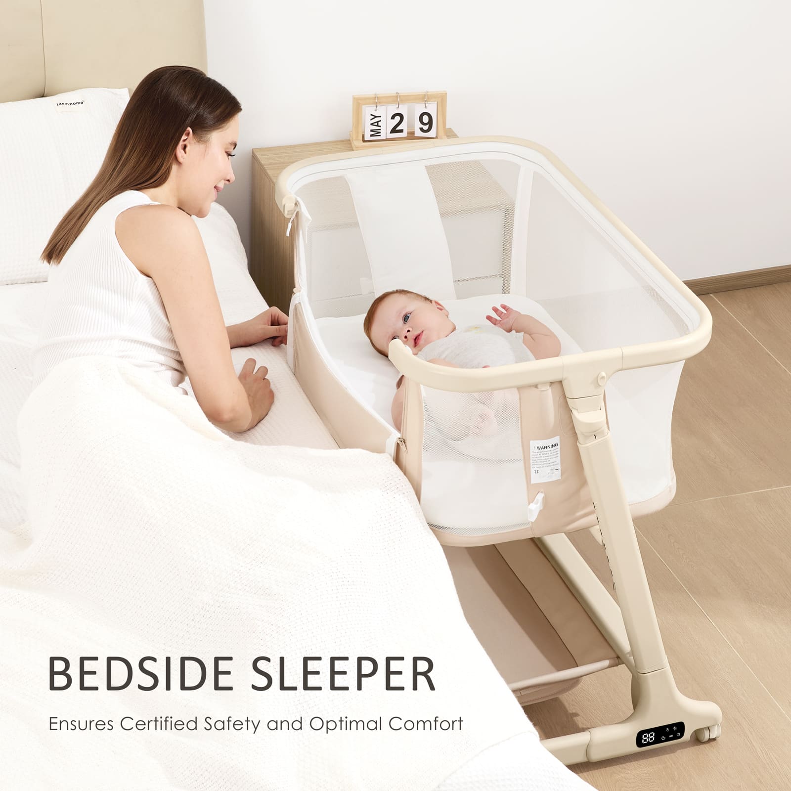 3 in 1 Smart Electric Baby Bassinet: Auto-Rocking Bassinet, Bedside Sleeper & Adjustable Height BN13