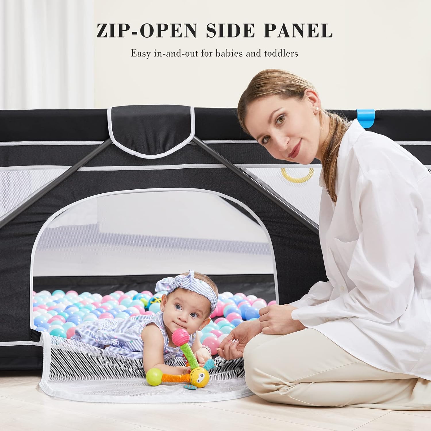 Foldable Playpen 50”×50”（Black) BP01