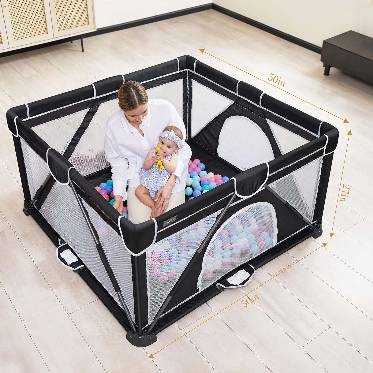 Foldable Playpen 50”×50”（Black) BP01