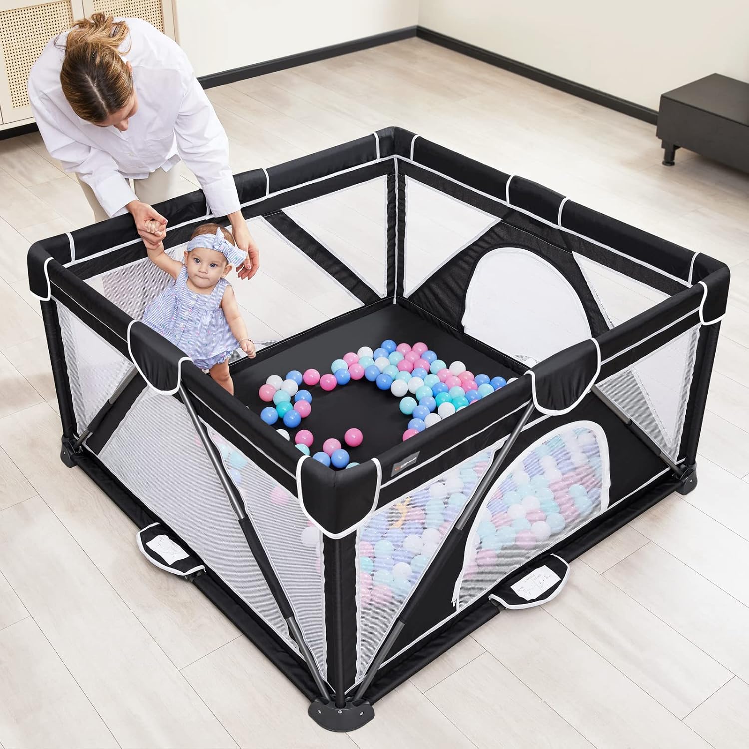 Foldable Playpen 50”×50”（Black) BP01