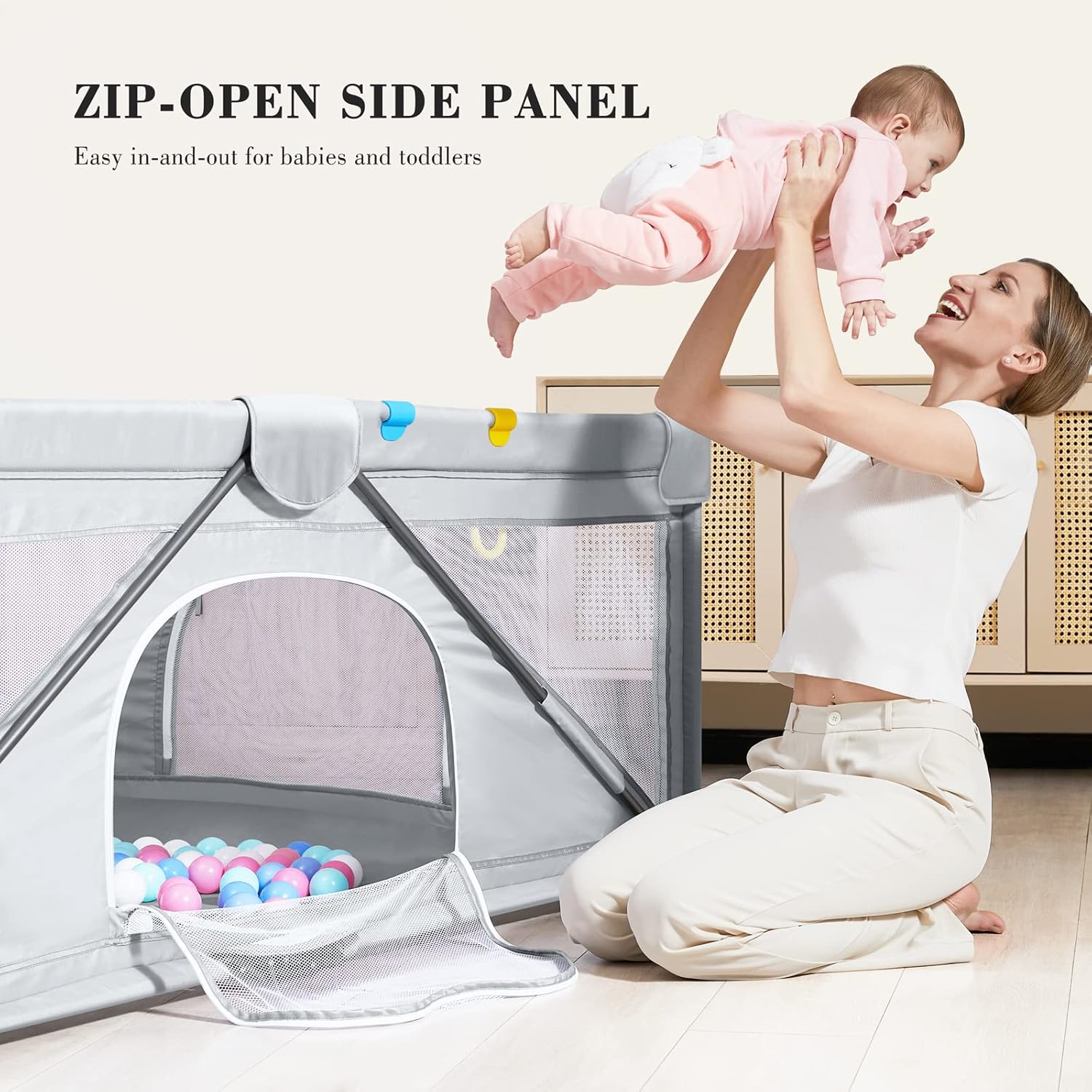 Foldable Playpen 50”×50”(Grey) BP01