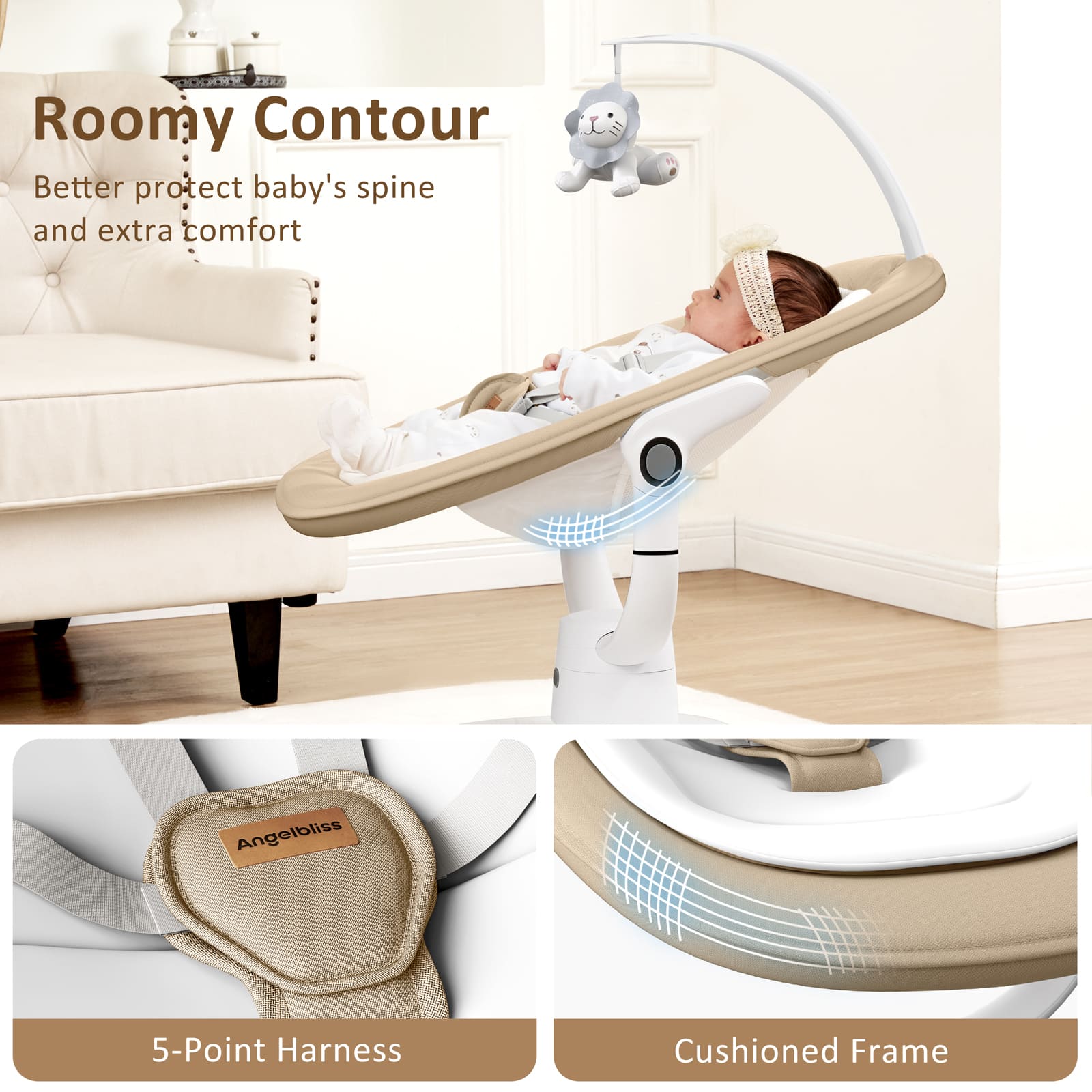 Baby Swing: 6 Unique 3D Motions, Bluetooth App, 13 Lullabies - Electric Infant Swing BS03
