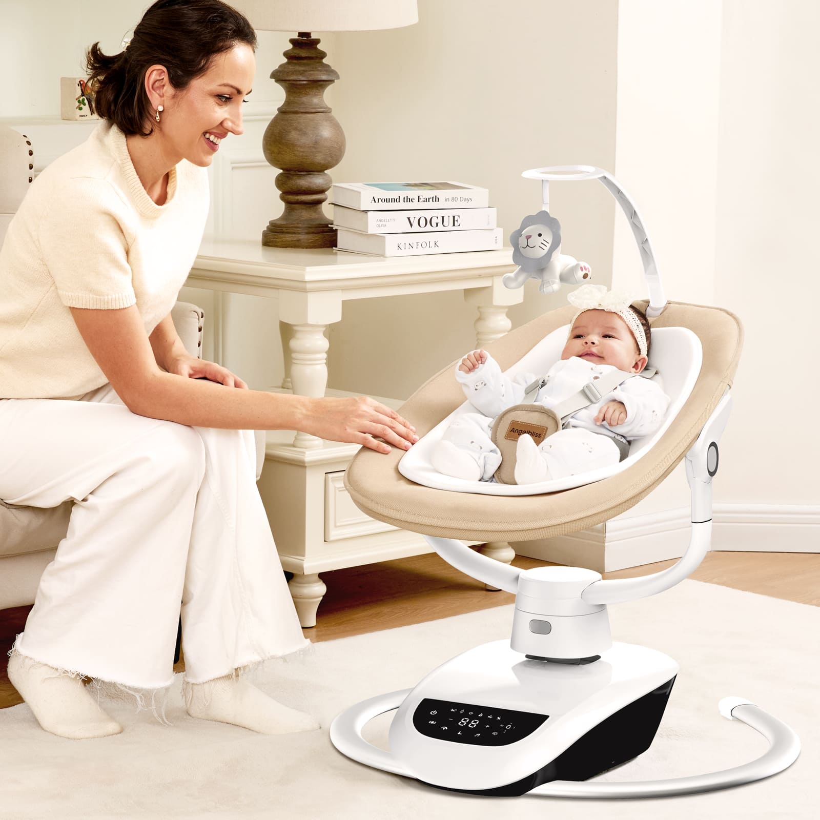 Angelbliss Baby Swing: 6 Unique 3D Motions, Bluetooth App, 13 Lullabies - Electric Infant Swing BS03 Khaki