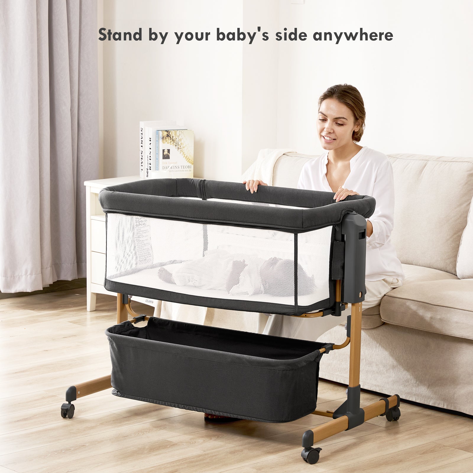 Taylengrow Baby Bassinet,3 in 1 Rocking Bedside Sleeper,6 Height Adjustable