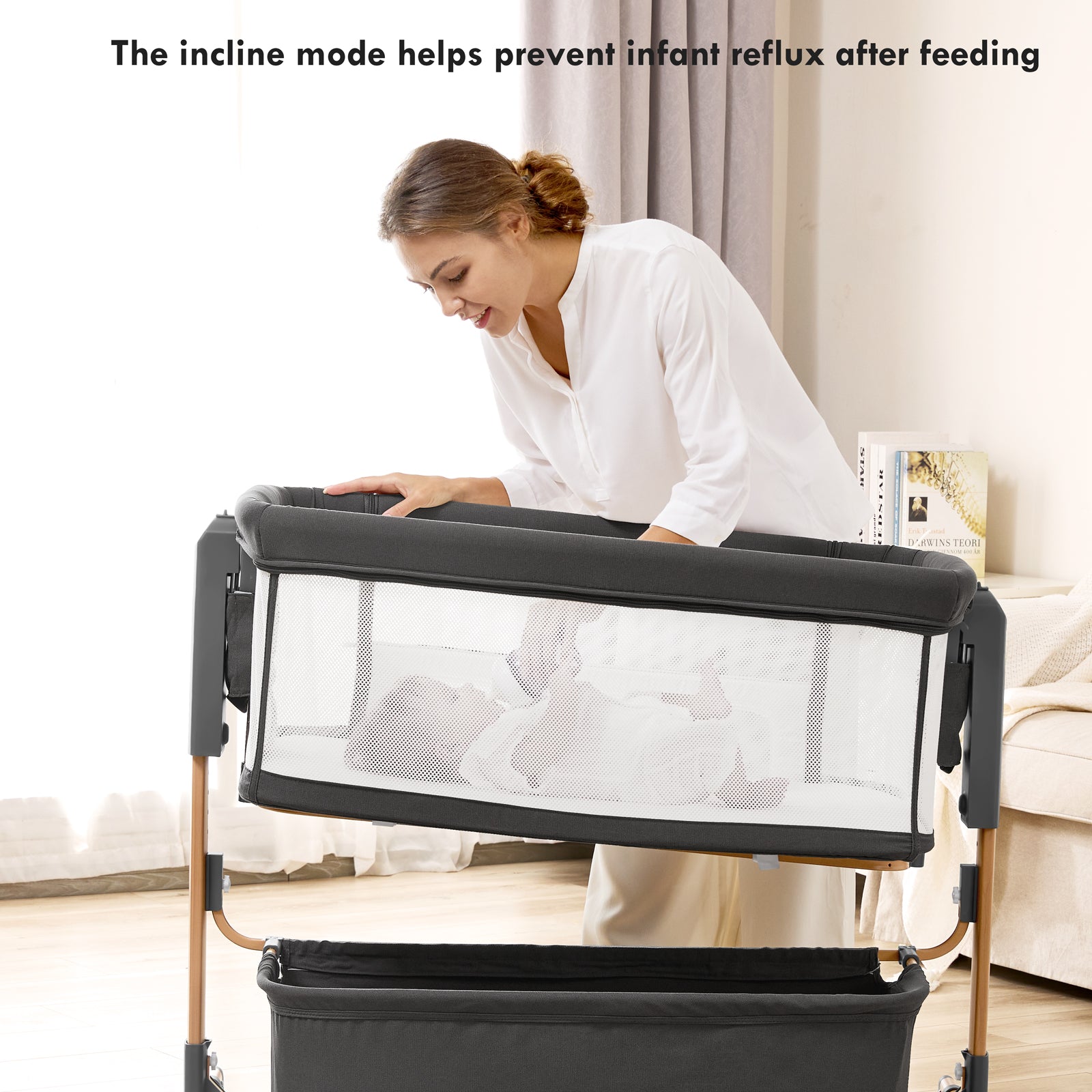 Taylengrow Baby Bassinet,3 in 1 Rocking Bedside Sleeper,6 Height Adjustable