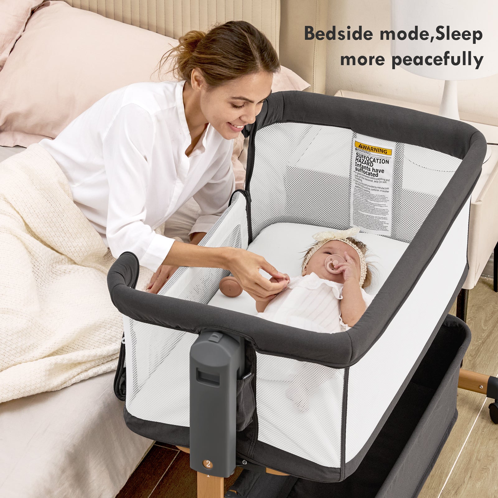 Taylengrow Baby Bassinet,3 in 1 Rocking Bedside Sleeper,6 Height Adjustable