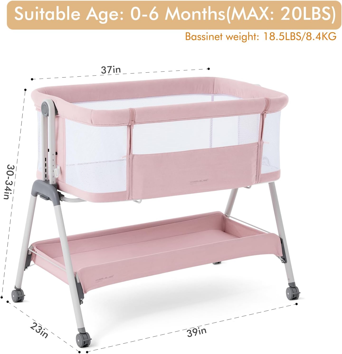 Baby Bedside Bassinet Pink BN02