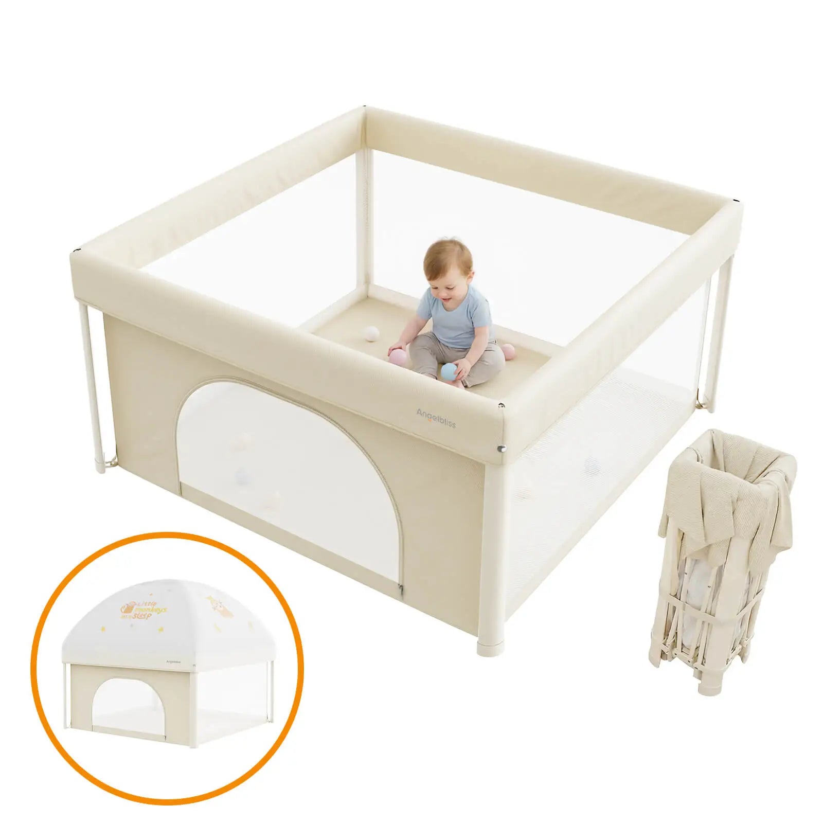 Foldable & Portable Playpen 50*50 in with Canopy and Carry Bag BP05