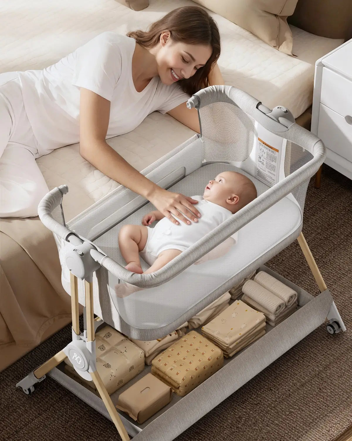 Angelbliss Protable Basinet BCR08 Easy to Fold Bedside Adjustable  All Mesh-Grey