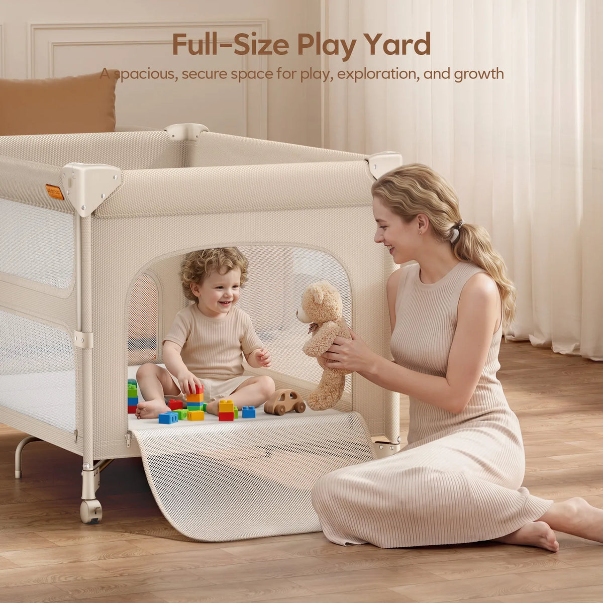 5-in-1 Baby Bassinet Bedside Sleeper & Portable Playard with Changing Table, One-Push Fold | BCR03-PRO