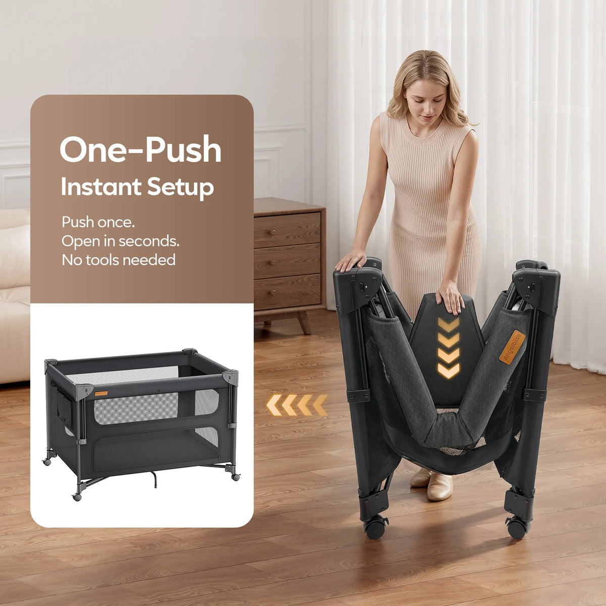 5-in-1 Baby Bassinet Bedside Sleeper & Portable Playard with Changing Table, One-Push Fold | BCR03-PRO
